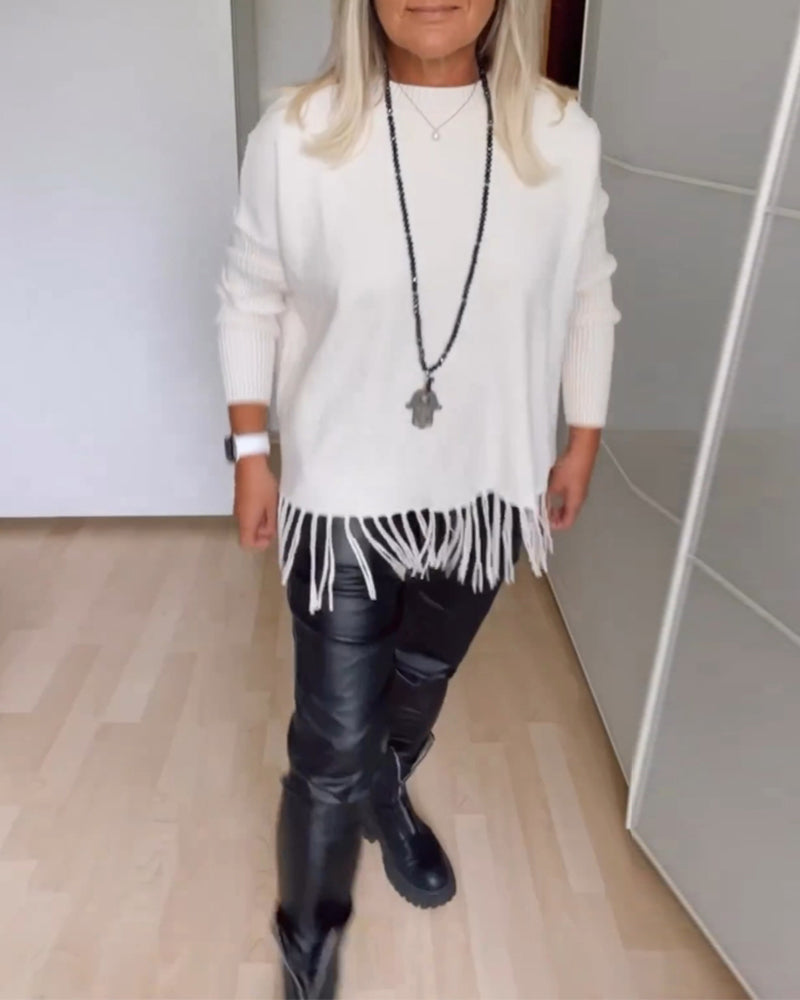 VALEN PARIS™|Pull décontracté à franges de couleur unie