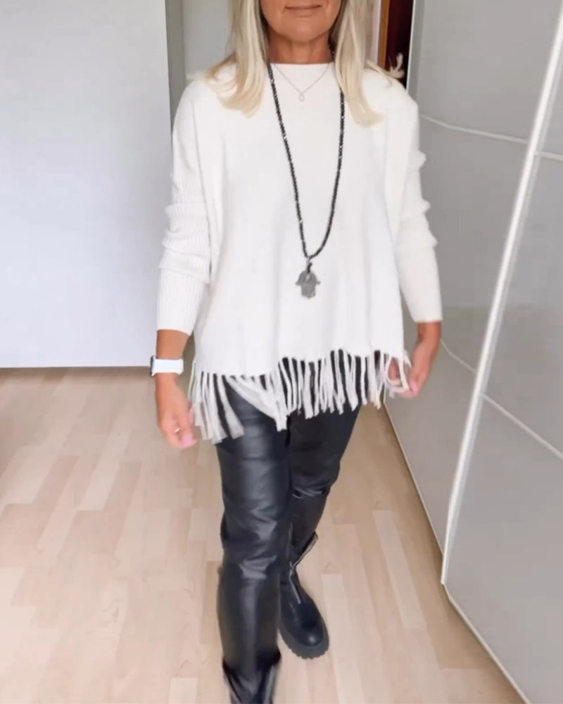 VALEN PARIS™|Pull décontracté à franges de couleur unie