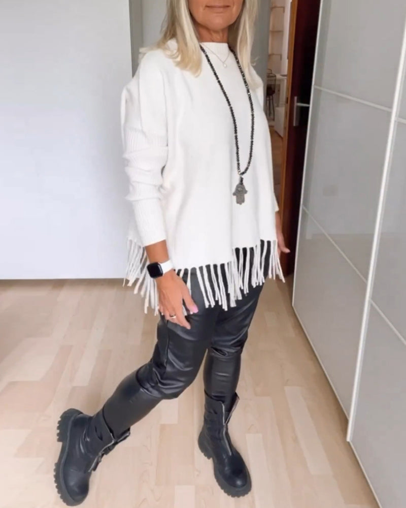 VALEN PARIS™|Pull décontracté à franges de couleur unie