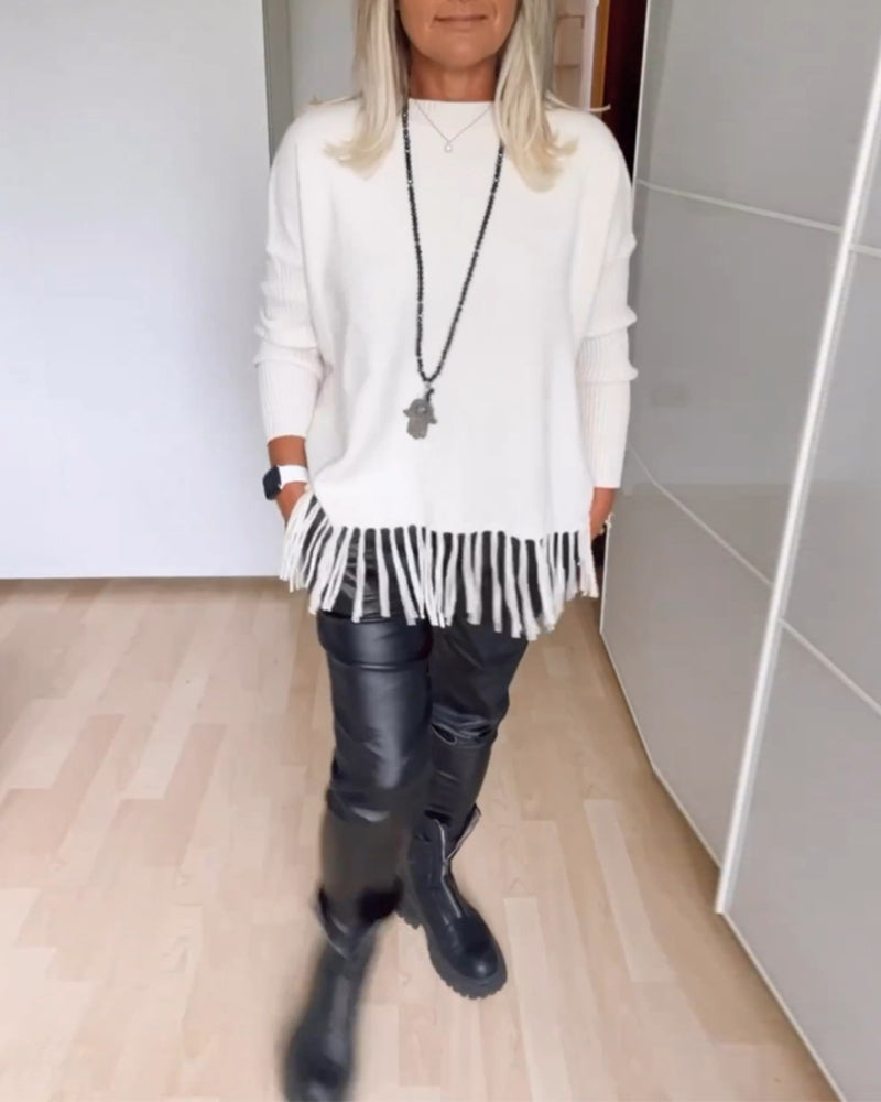 VALEN PARIS™|Pull décontracté à franges de couleur unie